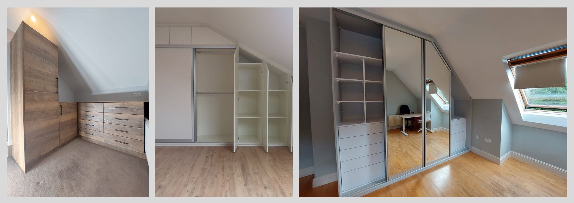 Sliding wardrobe for attic built by SK Prodesign in Galway